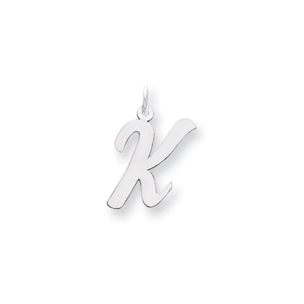 14k White Gold, Madison Collection LG Classic Script Initial K Pendant, Item P10358-K by The Black Bow Jewelry Co.