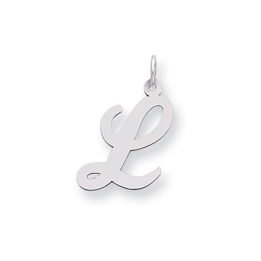 14k White Gold, Madison Collection LG Classic Script Initial L Pendant, Item P10358-L by The Black Bow Jewelry Co.