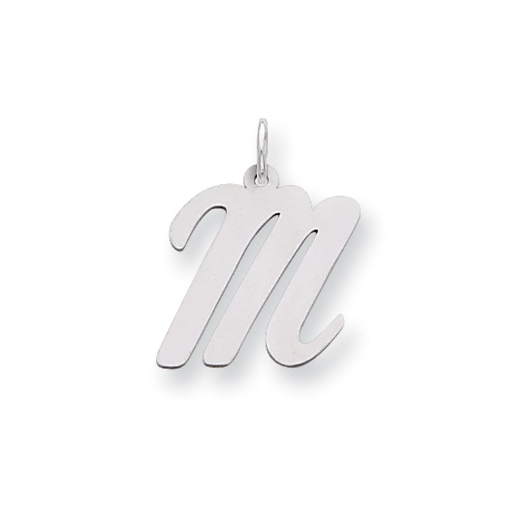 14k White Gold, Madison Collection LG Classic Script Initial M Pendant, Item P10358-M by The Black Bow Jewelry Co.