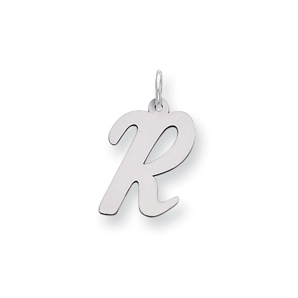 14k White Gold, Madison Collection LG Classic Script Initial R Pendant, Item P10358-R by The Black Bow Jewelry Co.