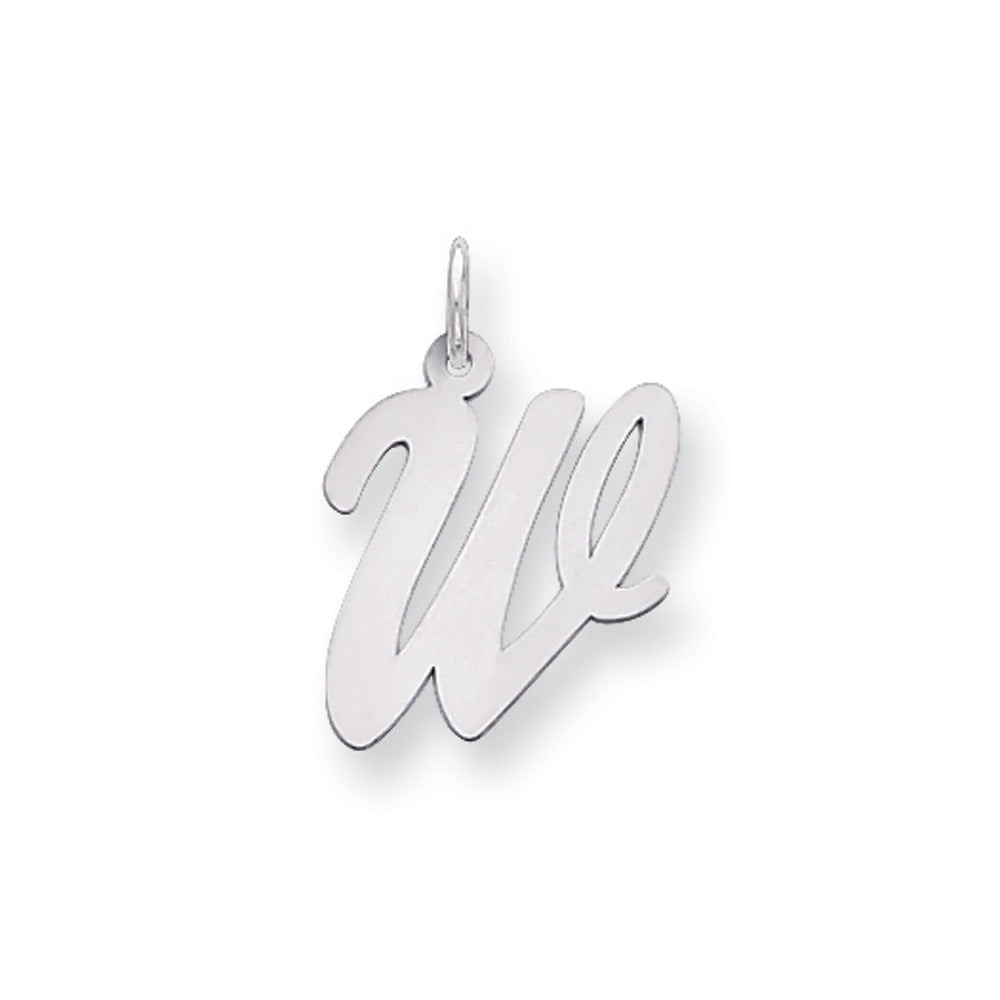 14k White Gold, Madison Collection LG Classic Script Initial W Pendant, Item P10358-W by The Black Bow Jewelry Co.
