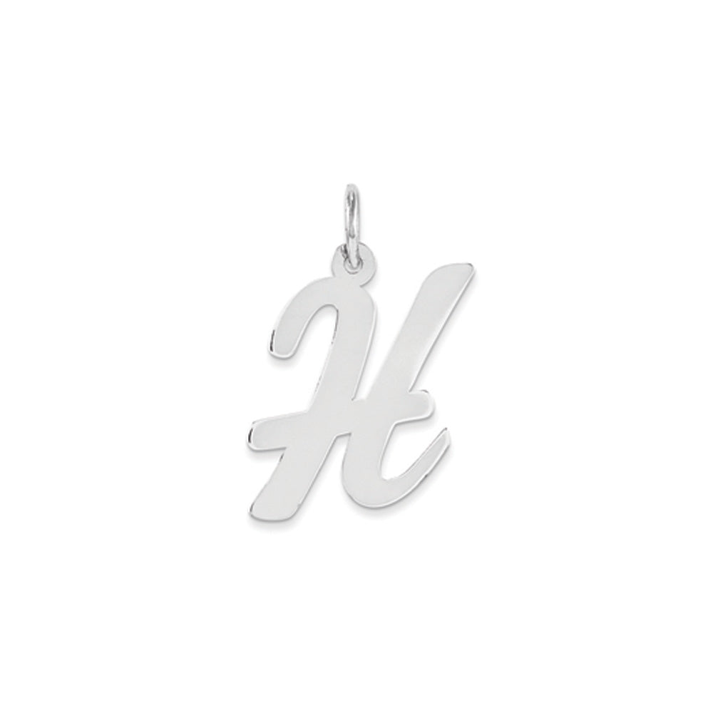 Sterling Silver Madison Collection LG Classic Script Initial H Pendant, Item P10359-H by The Black Bow Jewelry Co.