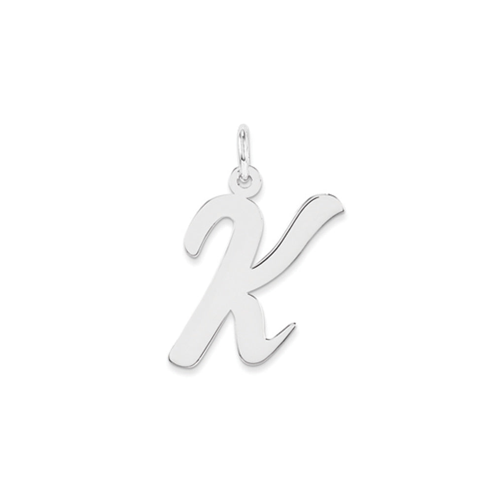 Sterling Silver Madison Collection LG Classic Script Initial K Pendant, Item P10359-K by The Black Bow Jewelry Co.