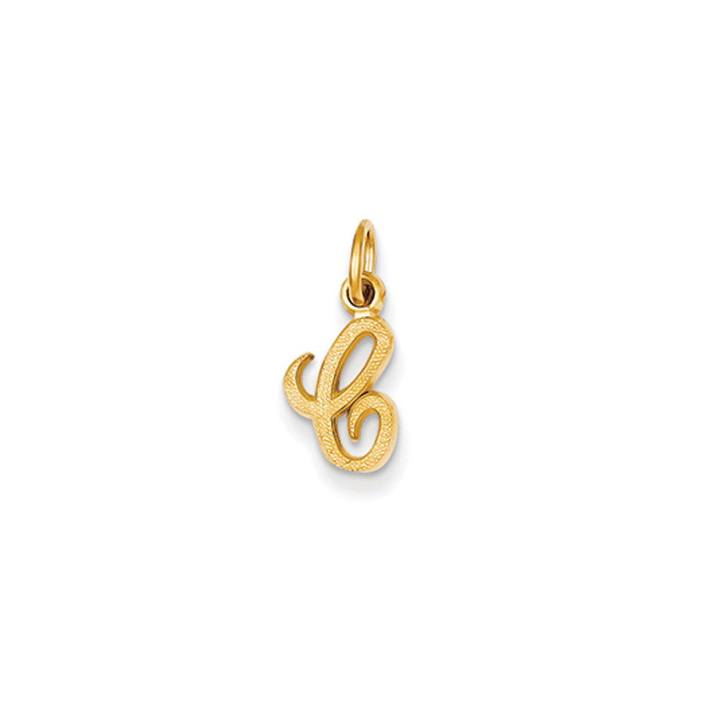 The Sadie 14k Yellow Gold Mini Satin Script Initial Charm, Letter C, Item P10380-C by The Black Bow Jewelry Co.