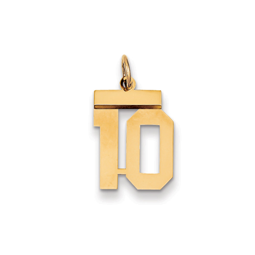 14k Yellow Gold, Athletic Collection, Small Polished Number 10 Pendant, Item P10390-10 by The Black Bow Jewelry Co.