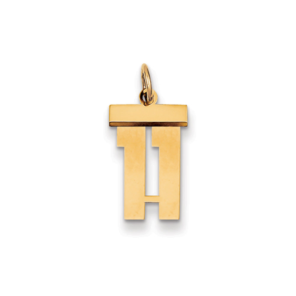 14k Yellow Gold, Athletic Collection, Small Polished Number 11 Pendant, Item P10390-11 by The Black Bow Jewelry Co.