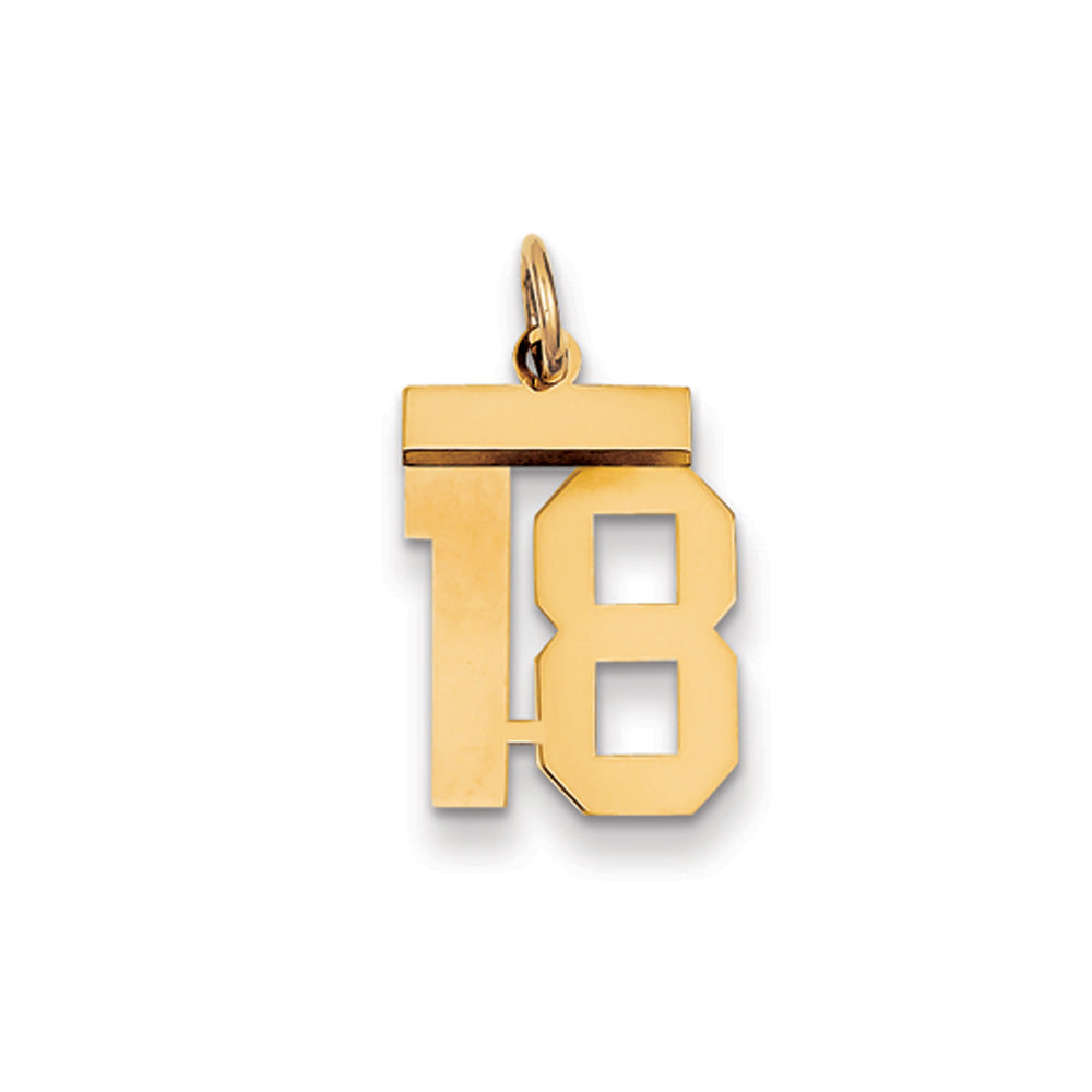 14k Yellow Gold, Athletic Collection, Small Polished Number 18 Pendant, Item P10390-18 by The Black Bow Jewelry Co.