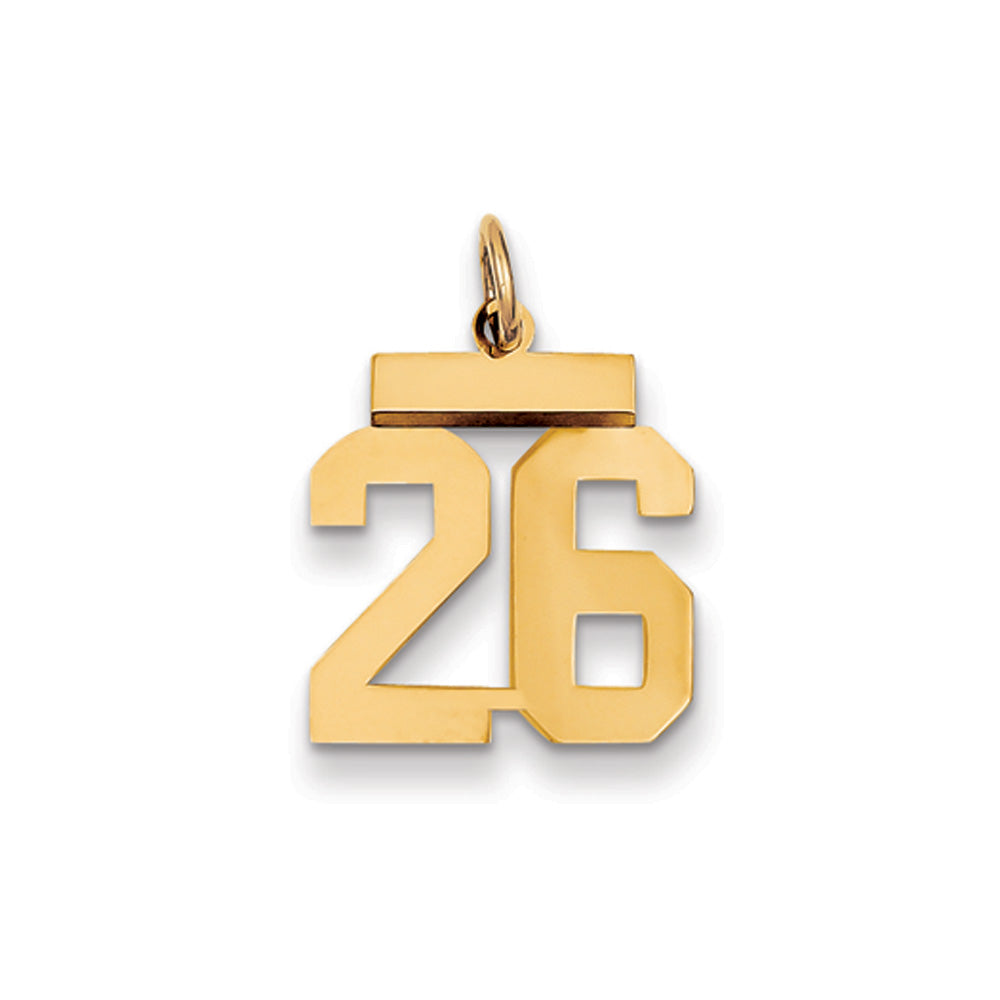 14k Yellow Gold, Athletic Collection, Small Polished Number 26 Pendant, Item P10390-26 by The Black Bow Jewelry Co.