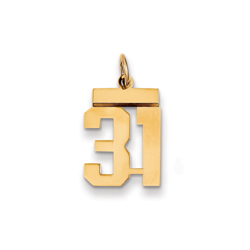 14k Yellow Gold, Athletic Collection, Small Polished Number 31 Pendant, Item P10390-31 by The Black Bow Jewelry Co.