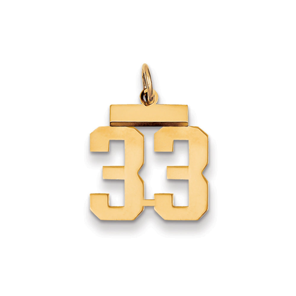 14k Yellow Gold, Athletic Collection, Small Polished Number 33 Pendant, Item P10390-33 by The Black Bow Jewelry Co.