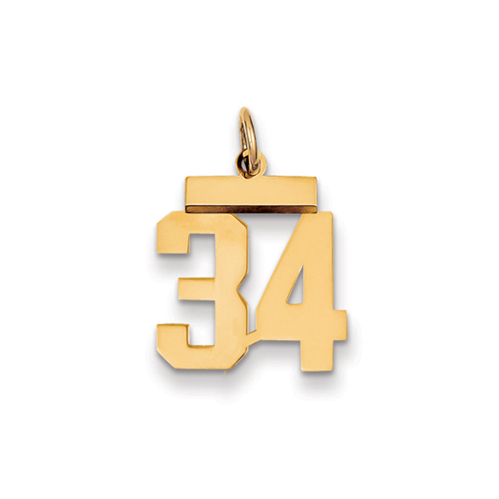 14k Yellow Gold, Athletic Collection, Small Polished Number 34 Pendant, Item P10390-34 by The Black Bow Jewelry Co.