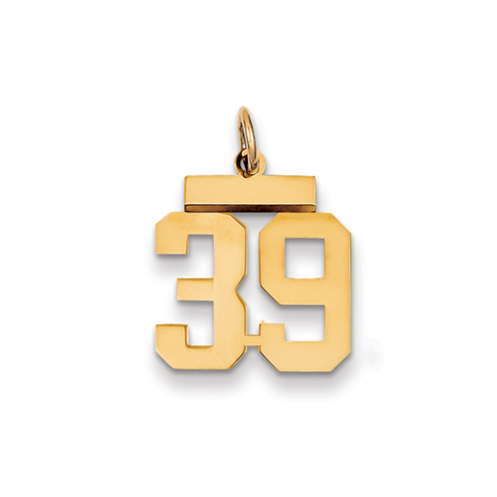 14k Yellow Gold, Athletic Collection, Small Polished Number 39 Pendant, Item P10390-39 by The Black Bow Jewelry Co.