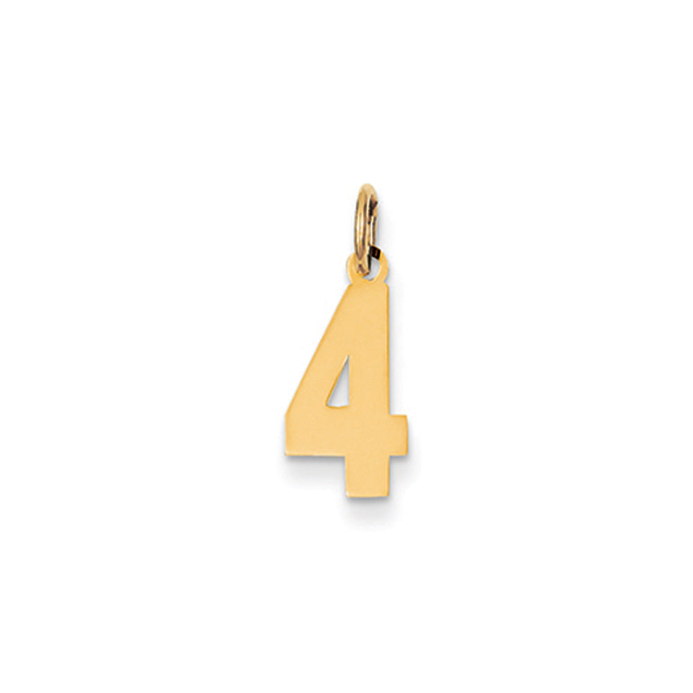 14k Yellow Gold, Athletic Collection, Small Polished Number 4 Pendant, Item P10390-4 by The Black Bow Jewelry Co.