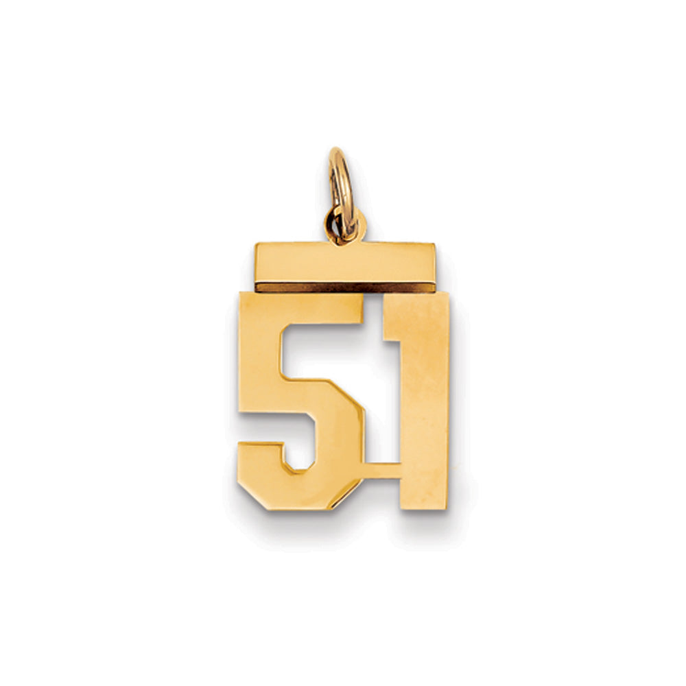 14k Yellow Gold, Athletic Collection, Small Polished Number 51 Pendant, Item P10390-51 by The Black Bow Jewelry Co.