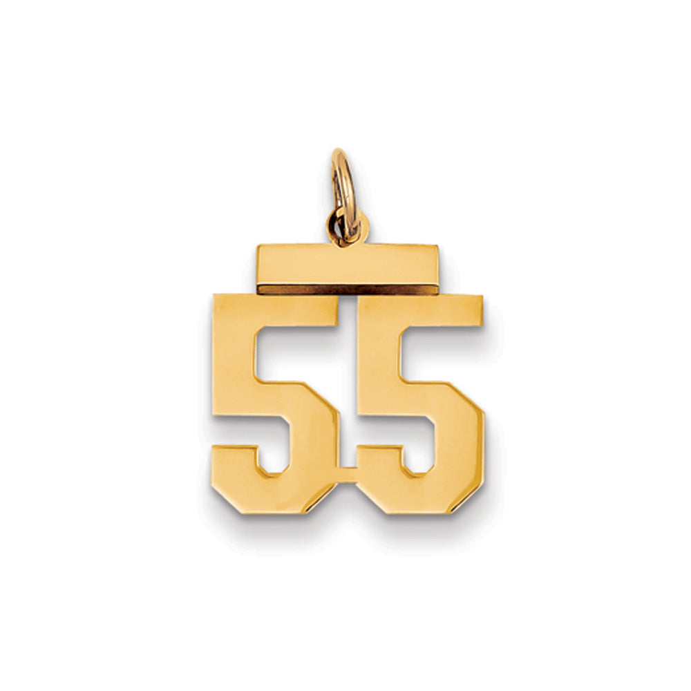 14k Yellow Gold, Athletic Collection, Small Polished Number 55 Pendant, Item P10390-55 by The Black Bow Jewelry Co.