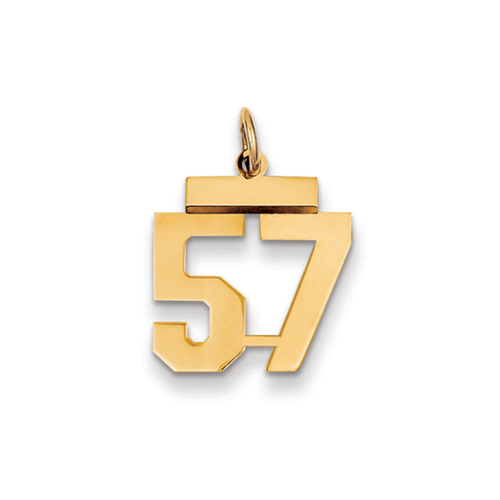 14k Yellow Gold, Athletic Collection, Small Polished Number 57 Pendant, Item P10390-57 by The Black Bow Jewelry Co.