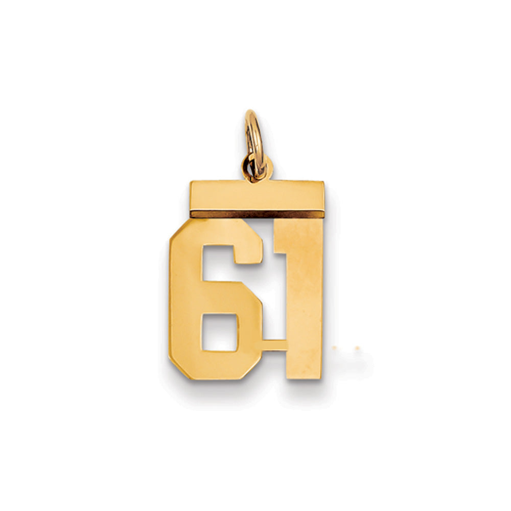 14k Yellow Gold, Athletic Collection, Small Polished Number 61 Pendant, Item P10390-61 by The Black Bow Jewelry Co.
