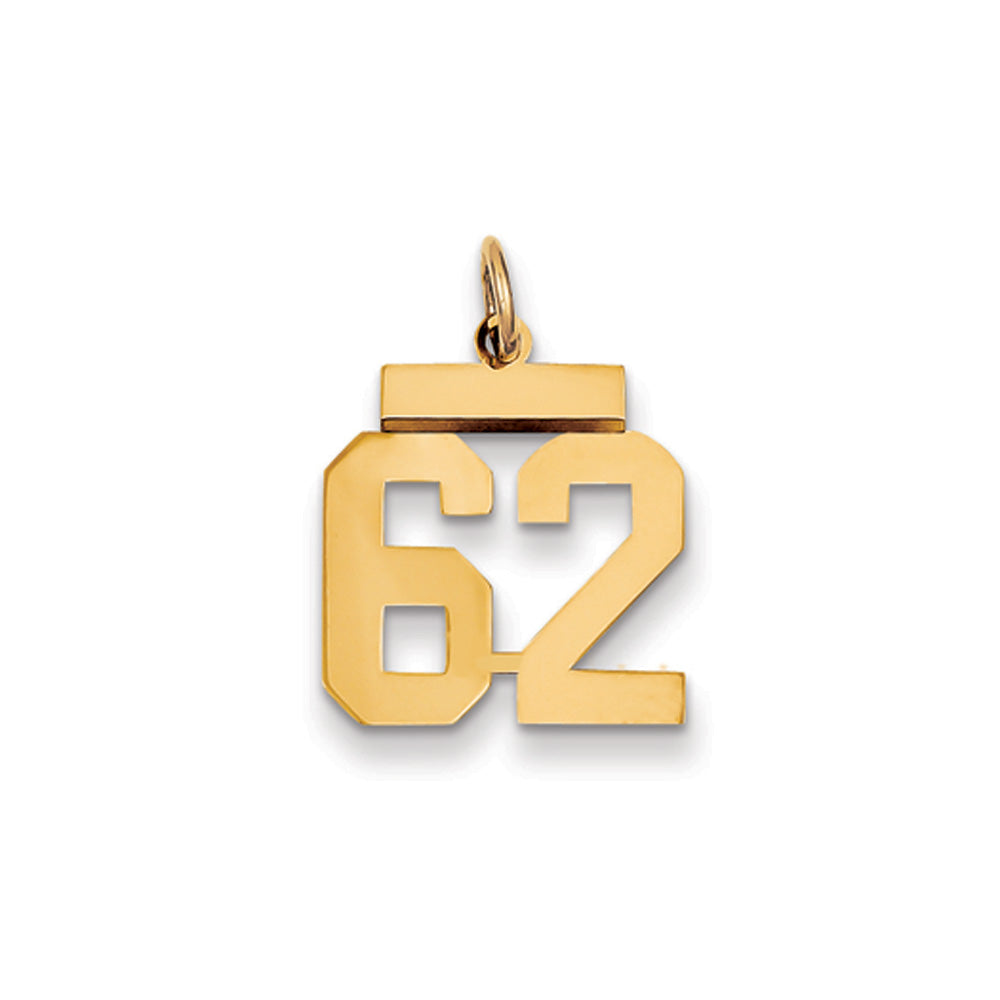 14k Yellow Gold, Athletic Collection, Small Polished Number 62 Pendant, Item P10390-62 by The Black Bow Jewelry Co.
