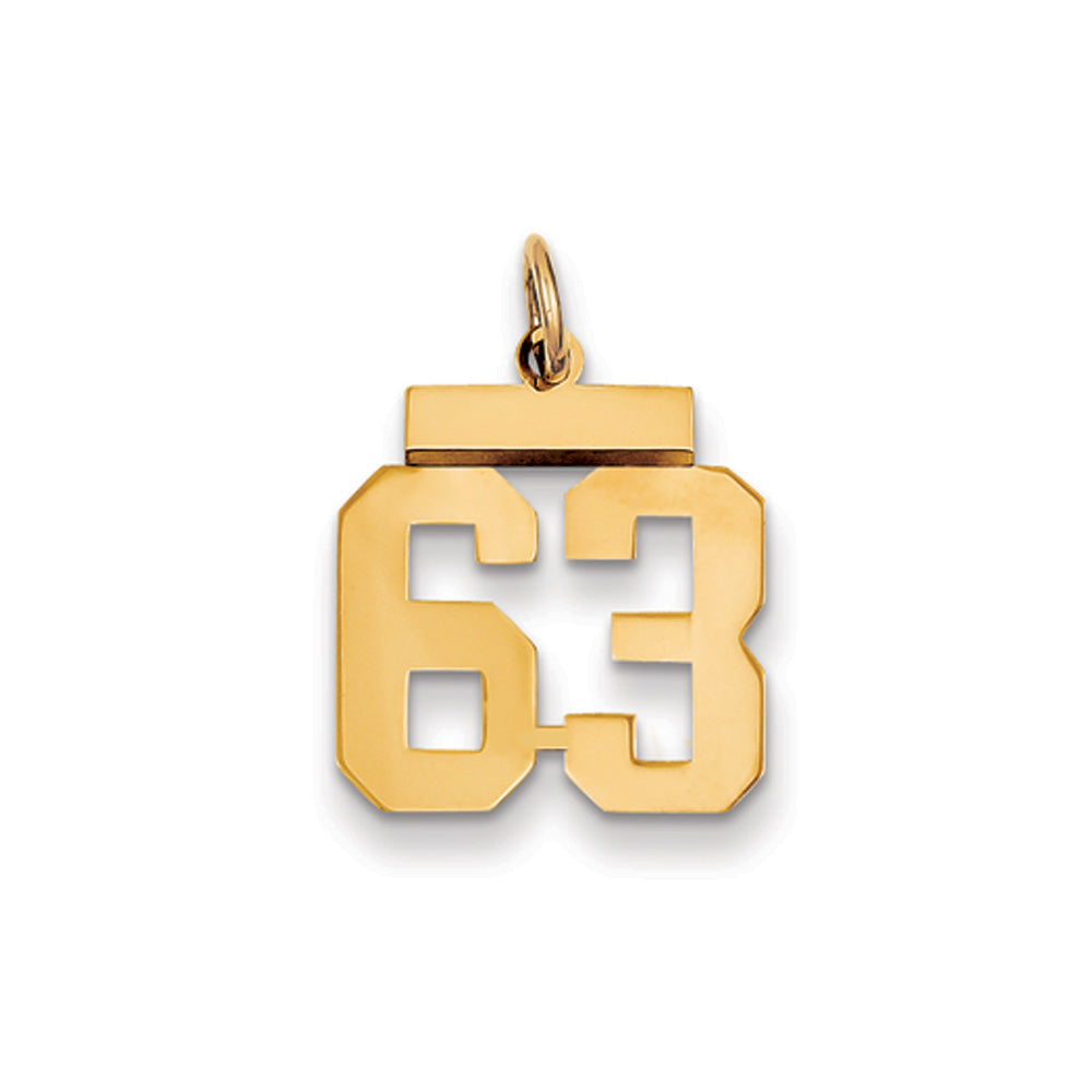 14k Yellow Gold, Athletic Collection, Small Polished Number 63 Pendant, Item P10390-63 by The Black Bow Jewelry Co.