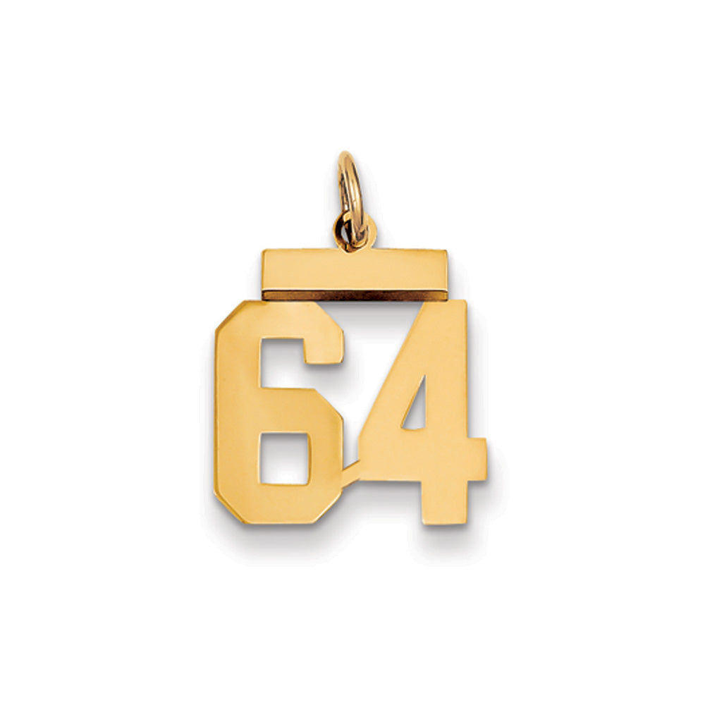 14k Yellow Gold, Athletic Collection, Small Polished Number 64 Pendant, Item P10390-64 by The Black Bow Jewelry Co.