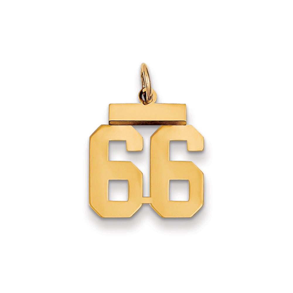 14k Yellow Gold, Athletic Collection, Small Polished Number 66 Pendant, Item P10390-66 by The Black Bow Jewelry Co.