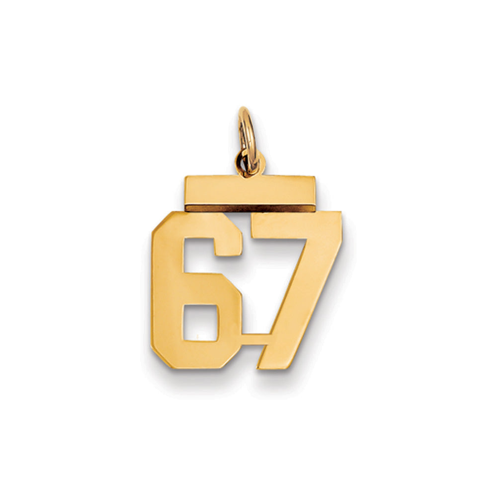 14k Yellow Gold, Athletic Collection, Small Polished Number 67 Pendant, Item P10390-67 by The Black Bow Jewelry Co.