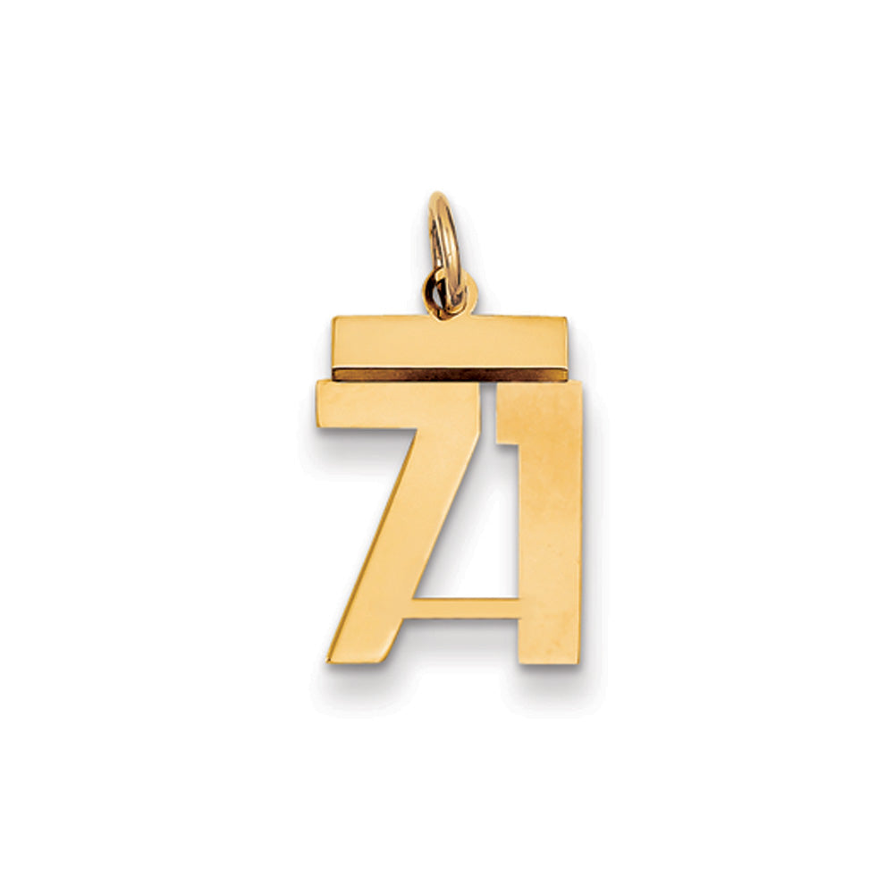 14k Yellow Gold, Athletic Collection, Small Polished Number 71 Pendant, Item P10390-71 by The Black Bow Jewelry Co.
