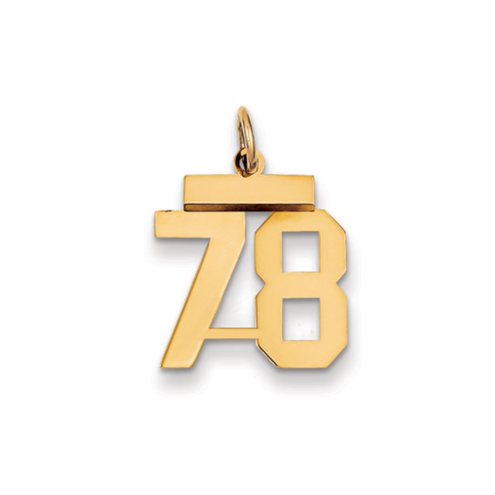 14k Yellow Gold, Athletic Collection, Small Polished Number 78 Pendant, Item P10390-78 by The Black Bow Jewelry Co.