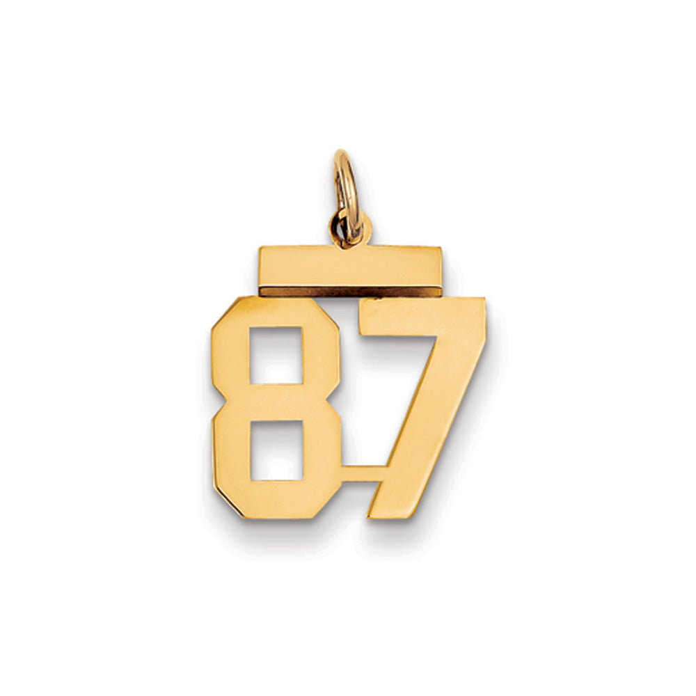 14k Yellow Gold, Athletic Collection, Small Polished Number 87 Pendant, Item P10390-87 by The Black Bow Jewelry Co.