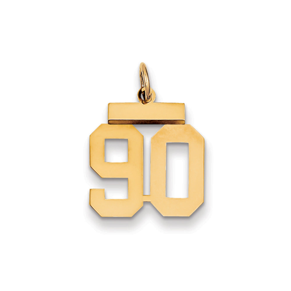 14k Yellow Gold, Athletic Collection, Small Polished Number 90 Pendant, Item P10390-90 by The Black Bow Jewelry Co.