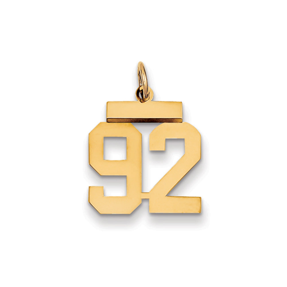 14k Yellow Gold, Athletic Collection, Small Polished Number 92 Pendant, Item P10390-92 by The Black Bow Jewelry Co.