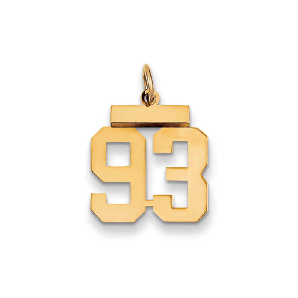 14k Yellow Gold, Athletic Collection, Small Polished Number 93 Pendant, Item P10390-93 by The Black Bow Jewelry Co.