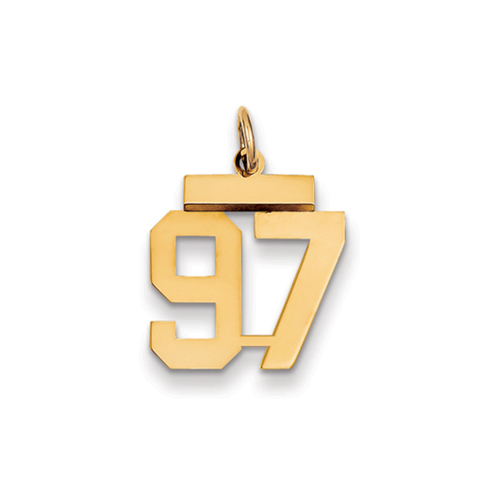 14k Yellow Gold, Athletic Collection, Small Polished Number 97 Pendant, Item P10390-97 by The Black Bow Jewelry Co.