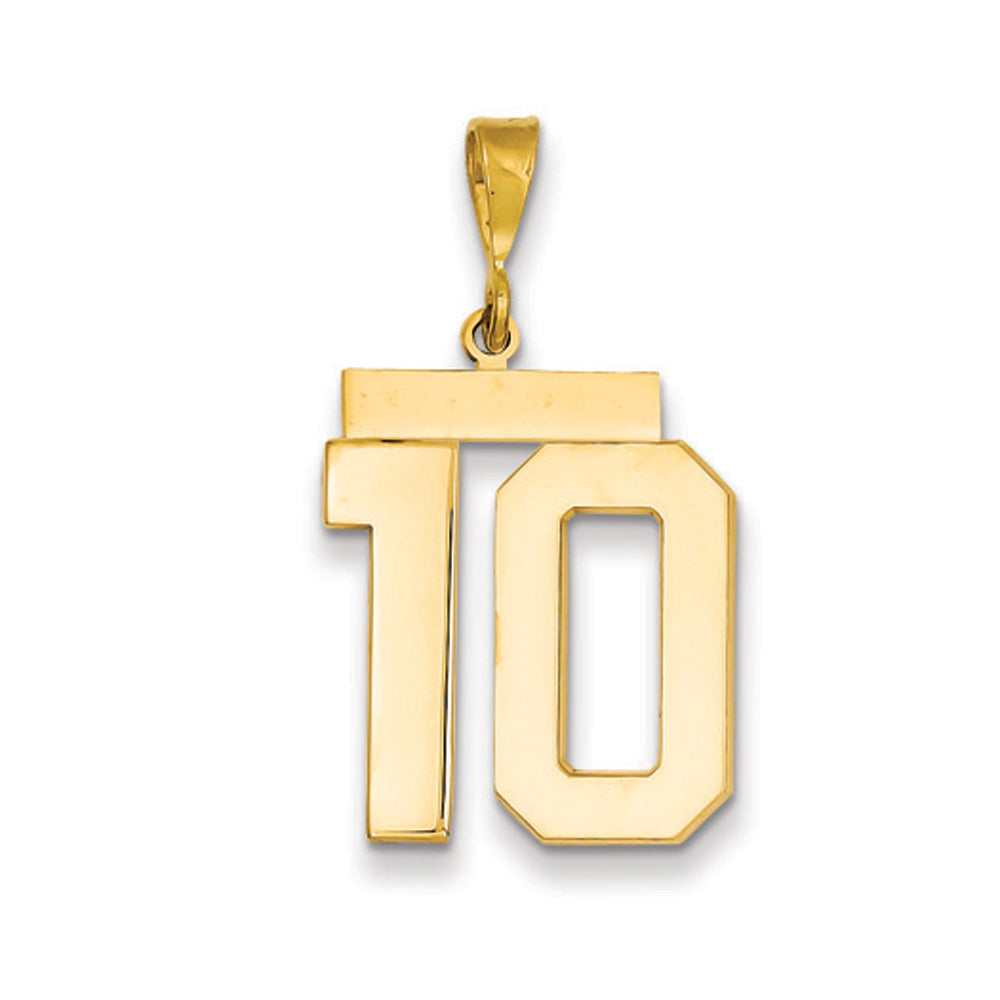 14k Yellow Gold, Athletic Collection, Large Polished Number 10 Pendant, Item P10399-10 by The Black Bow Jewelry Co.