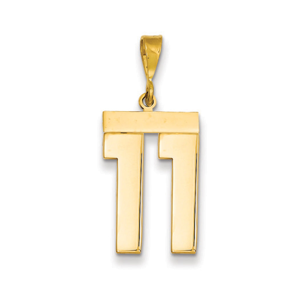 14k Yellow Gold, Athletic Collection, Large Polished Number 11 Pendant, Item P10399-11 by The Black Bow Jewelry Co.