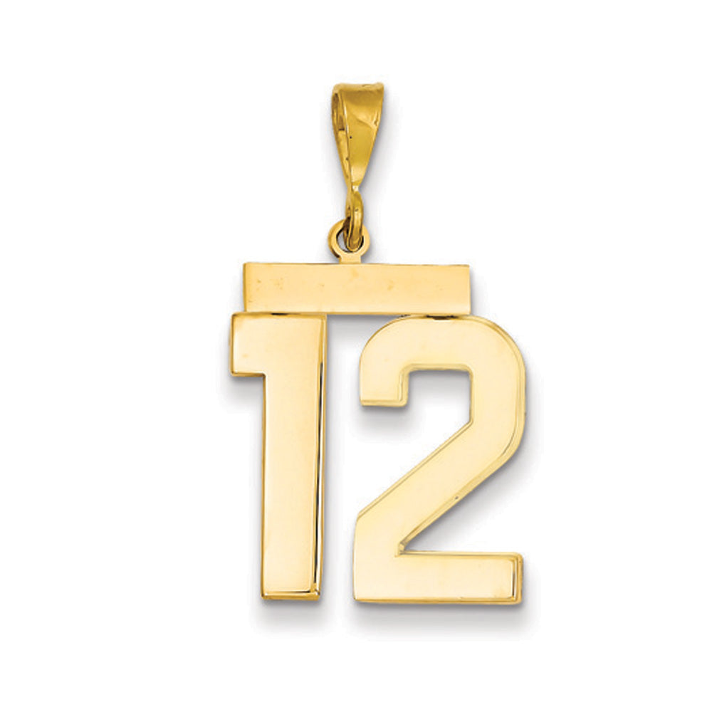 14k Yellow Gold, Athletic Collection, Large Polished Number 12 Pendant, Item P10399-12 by The Black Bow Jewelry Co.