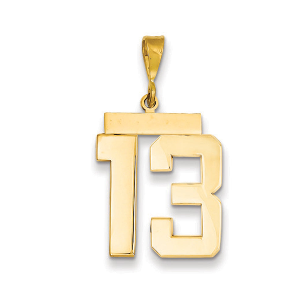14k Yellow Gold, Athletic Collection, Large Polished Number 13 Pendant, Item P10399-13 by The Black Bow Jewelry Co.