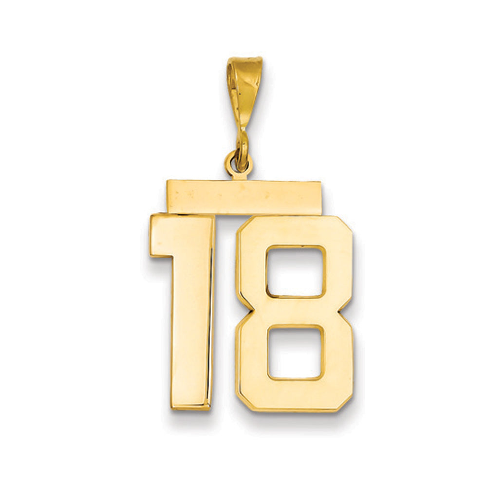 14k Yellow Gold, Athletic Collection, Large Polished Number 18 Pendant, Item P10399-18 by The Black Bow Jewelry Co.