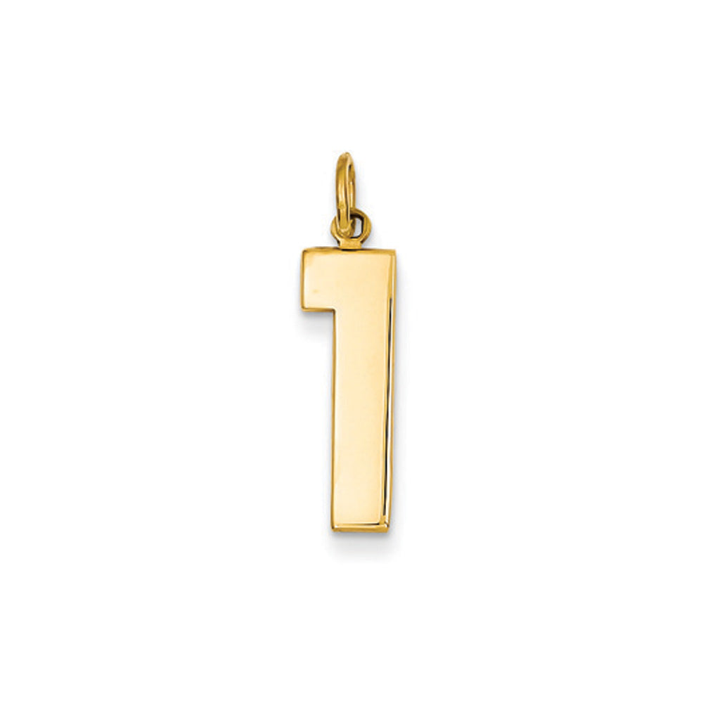 14k Yellow Gold, Athletic Collection, Large Polished Number 1 Pendant, Item P10399-1 by The Black Bow Jewelry Co.