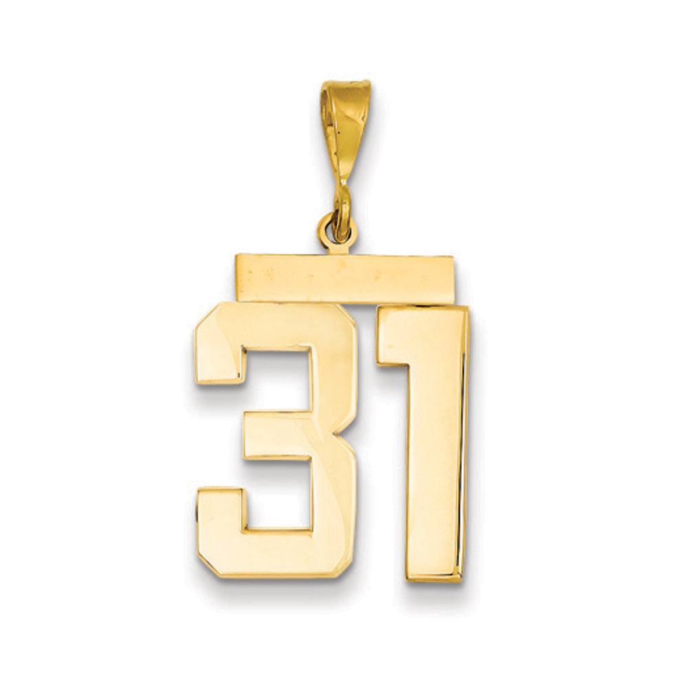 14k Yellow Gold, Athletic Collection, Large Polished Number 31 Pendant, Item P10399-31 by The Black Bow Jewelry Co.