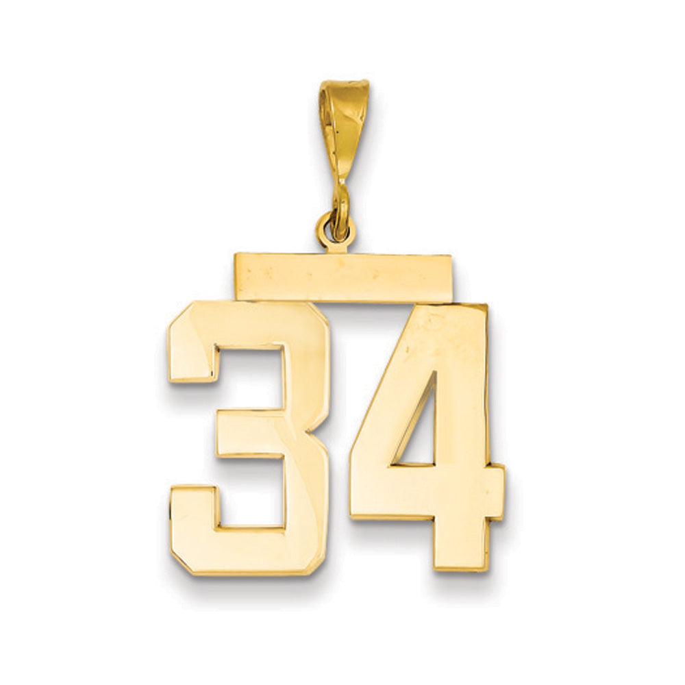 14k Yellow Gold, Athletic Collection, Large Polished Number 34 Pendant, Item P10399-34 by The Black Bow Jewelry Co.