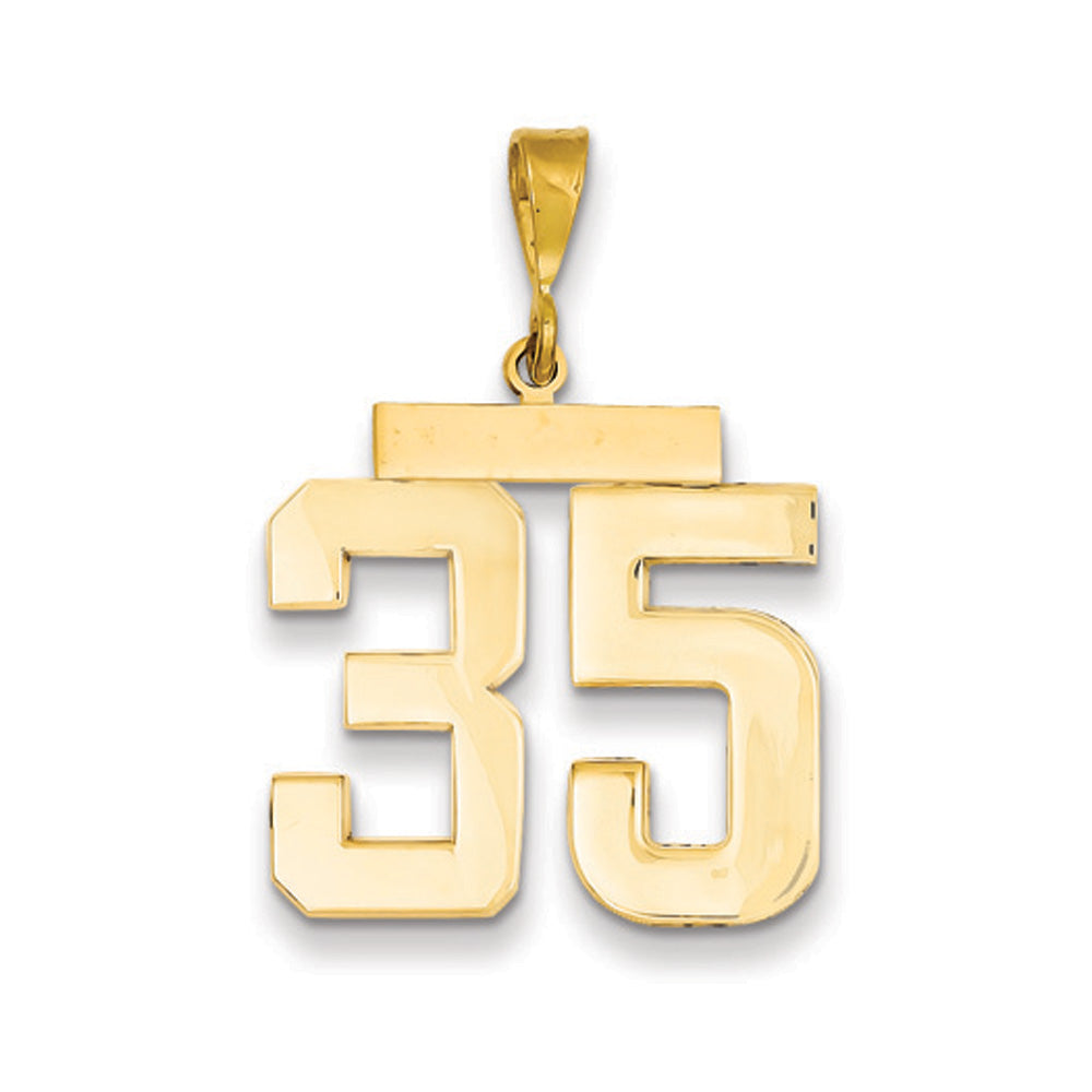 14k Yellow Gold, Athletic Collection, Large Polished Number 35 Pendant, Item P10399-35 by The Black Bow Jewelry Co.