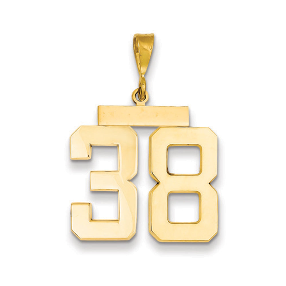 14k Yellow Gold, Athletic Collection, Large Polished Number 38 Pendant, Item P10399-38 by The Black Bow Jewelry Co.