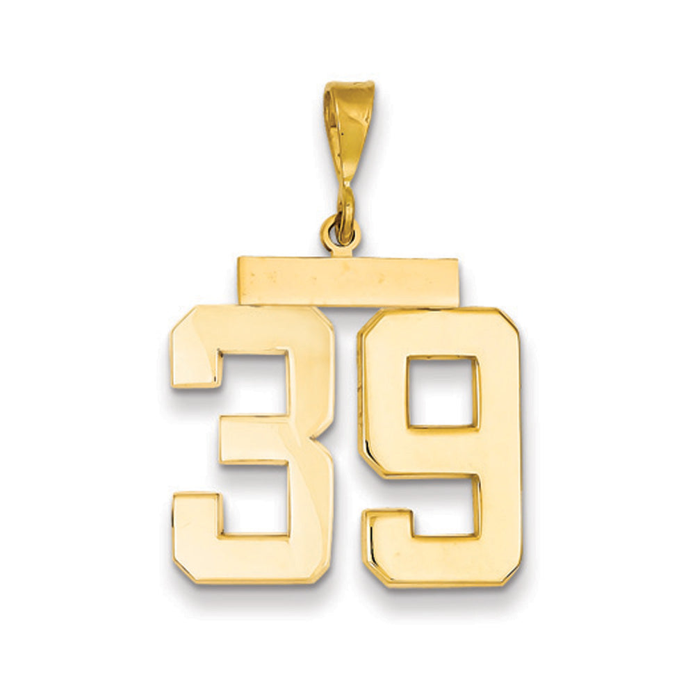 14k Yellow Gold, Athletic Collection, Large Polished Number 39 Pendant, Item P10399-39 by The Black Bow Jewelry Co.