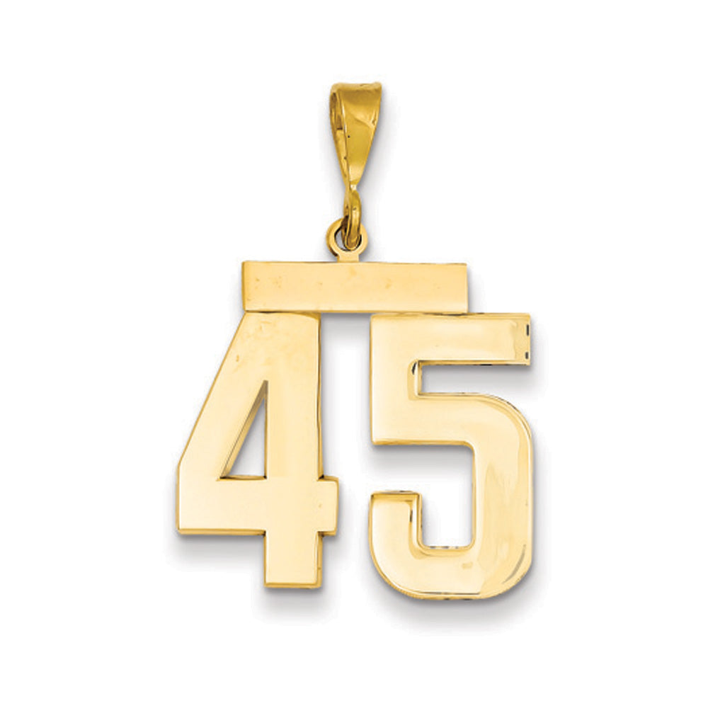14k Yellow Gold, Athletic Collection, Large Polished Number 45 Pendant, Item P10399-45 by The Black Bow Jewelry Co.