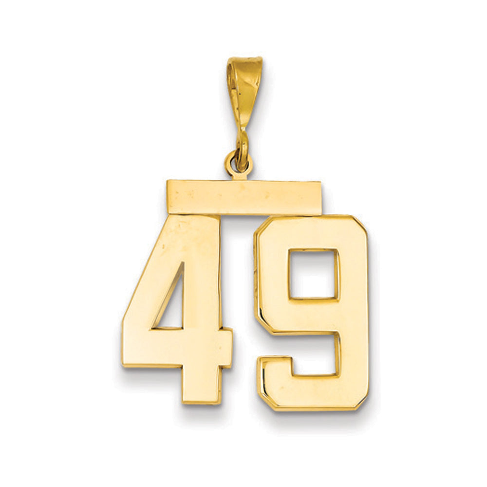 14k Yellow Gold, Athletic Collection, Large Polished Number 49 Pendant, Item P10399-49 by The Black Bow Jewelry Co.