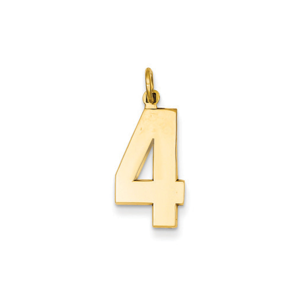 14k Yellow Gold, Athletic Collection, Large Polished Number 4 Pendant, Item P10399-4 by The Black Bow Jewelry Co.
