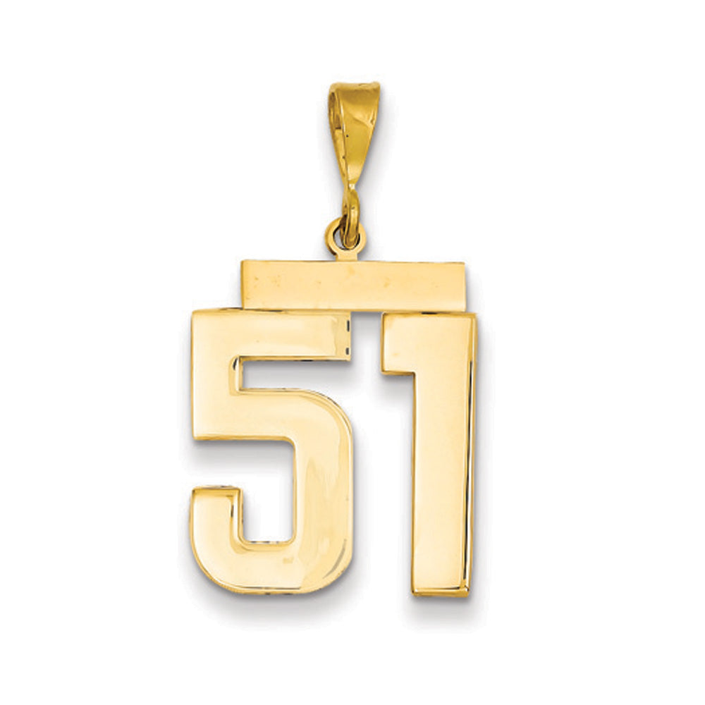 14k Yellow Gold, Athletic Collection, Large Polished Number 51 Pendant, Item P10399-51 by The Black Bow Jewelry Co.