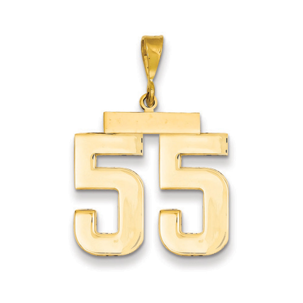 14k Yellow Gold, Athletic Collection, Large Polished Number 55 Pendant, Item P10399-55 by The Black Bow Jewelry Co.