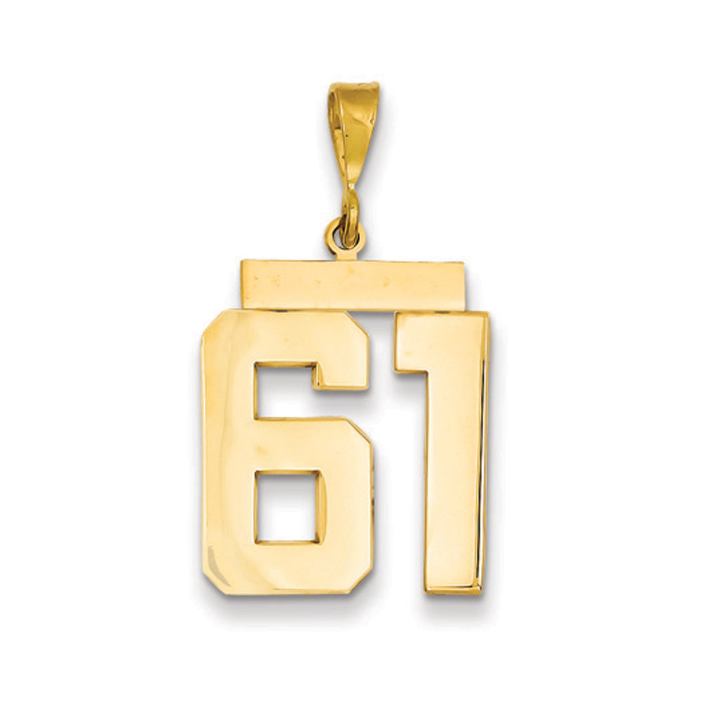 14k Yellow Gold, Athletic Collection, Large Polished Number 61 Pendant, Item P10399-61 by The Black Bow Jewelry Co.